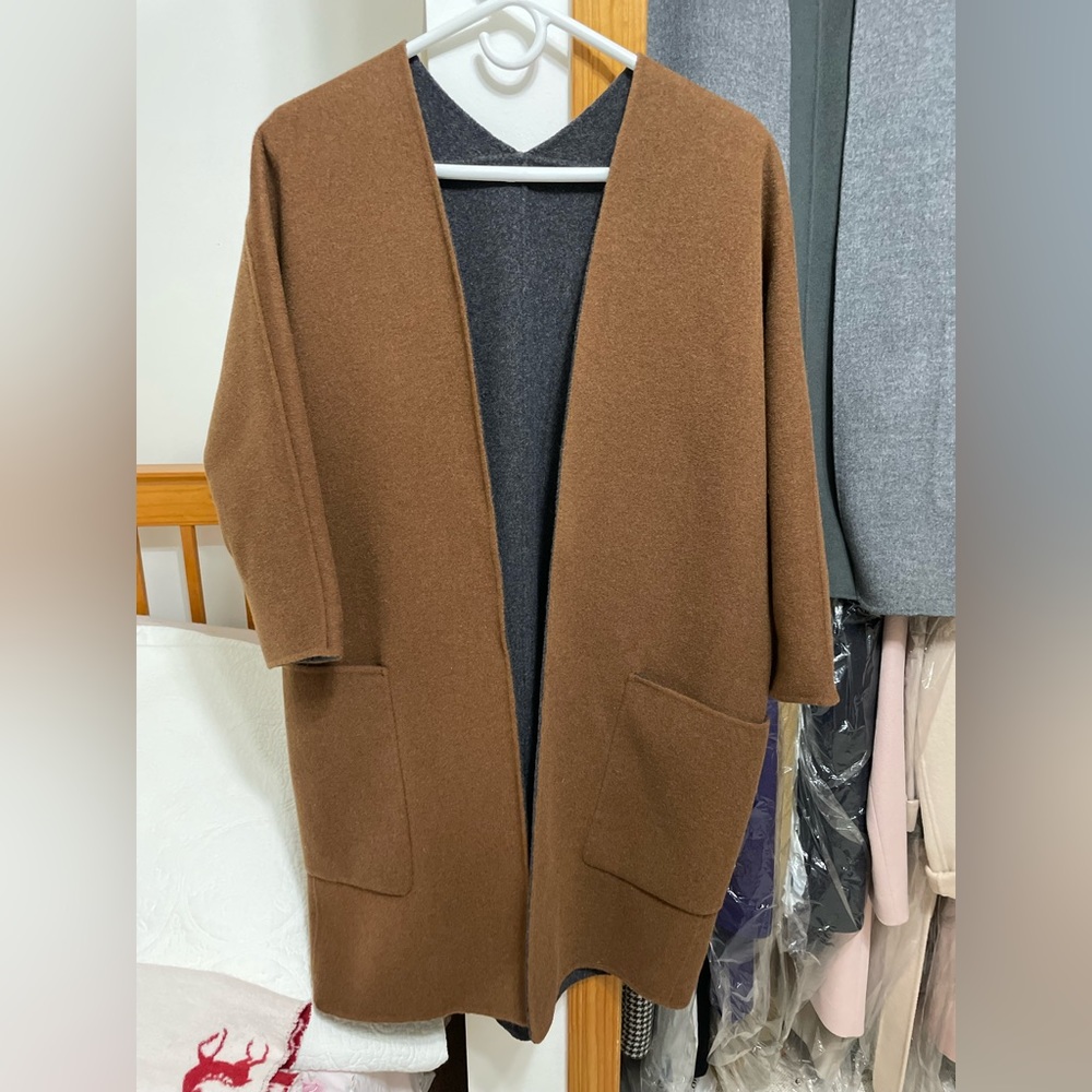 VINCE Reversible Coat Grey and Chestnut color size Small
